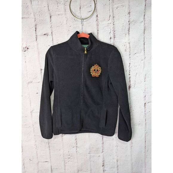 Lauren Ralph Lauren Black Fleece Full Zip Size Petite M Crest Logo Embroidered - Picture 1 of 6